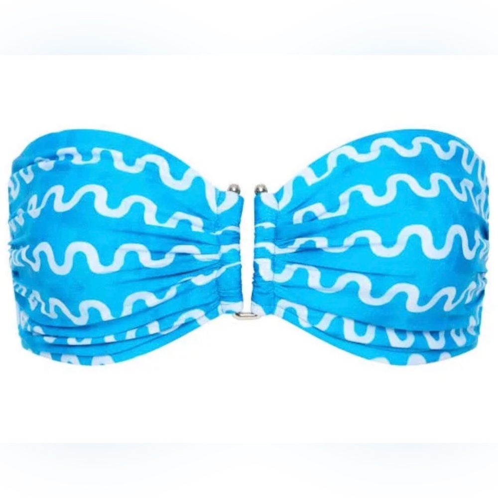 Blue White Wave Bandeau Hipster Bikini Set - Picture 3 of 6